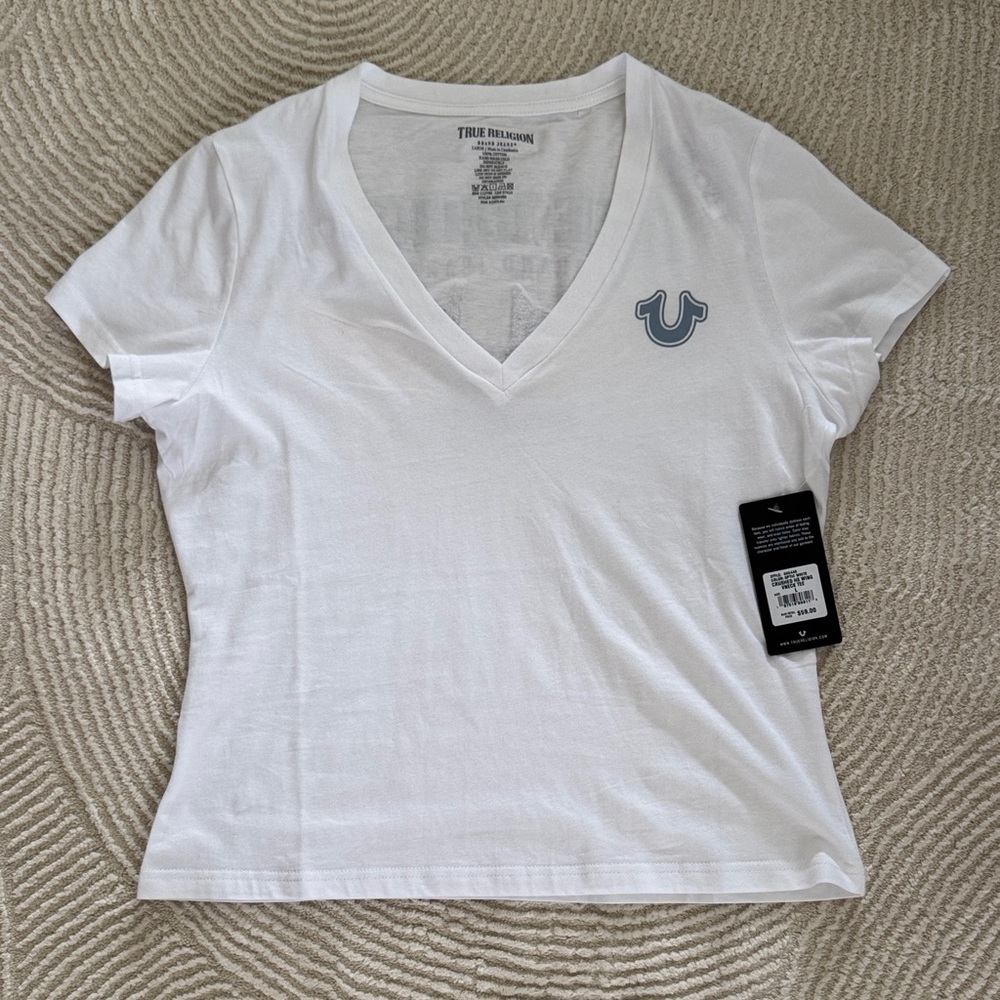 True Religion Women's White V-Neck Tee